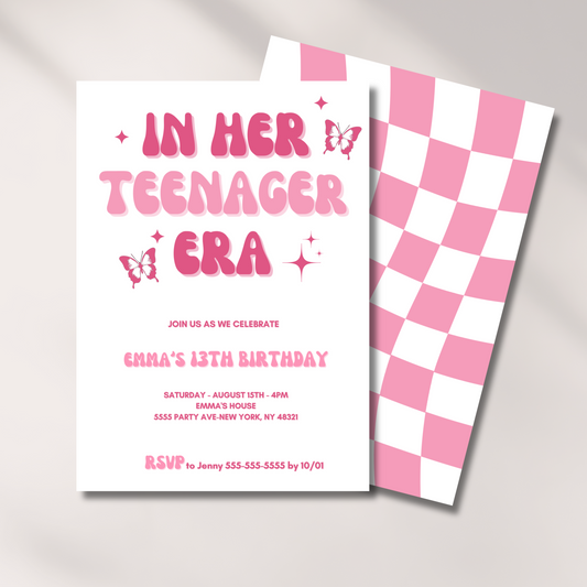 13th Birthday Invitation Template Girl, Birthday Era Invite , Teen Bday Invite, Teenager Era, Trendy Pink, Digital Download, Y2k, Editable