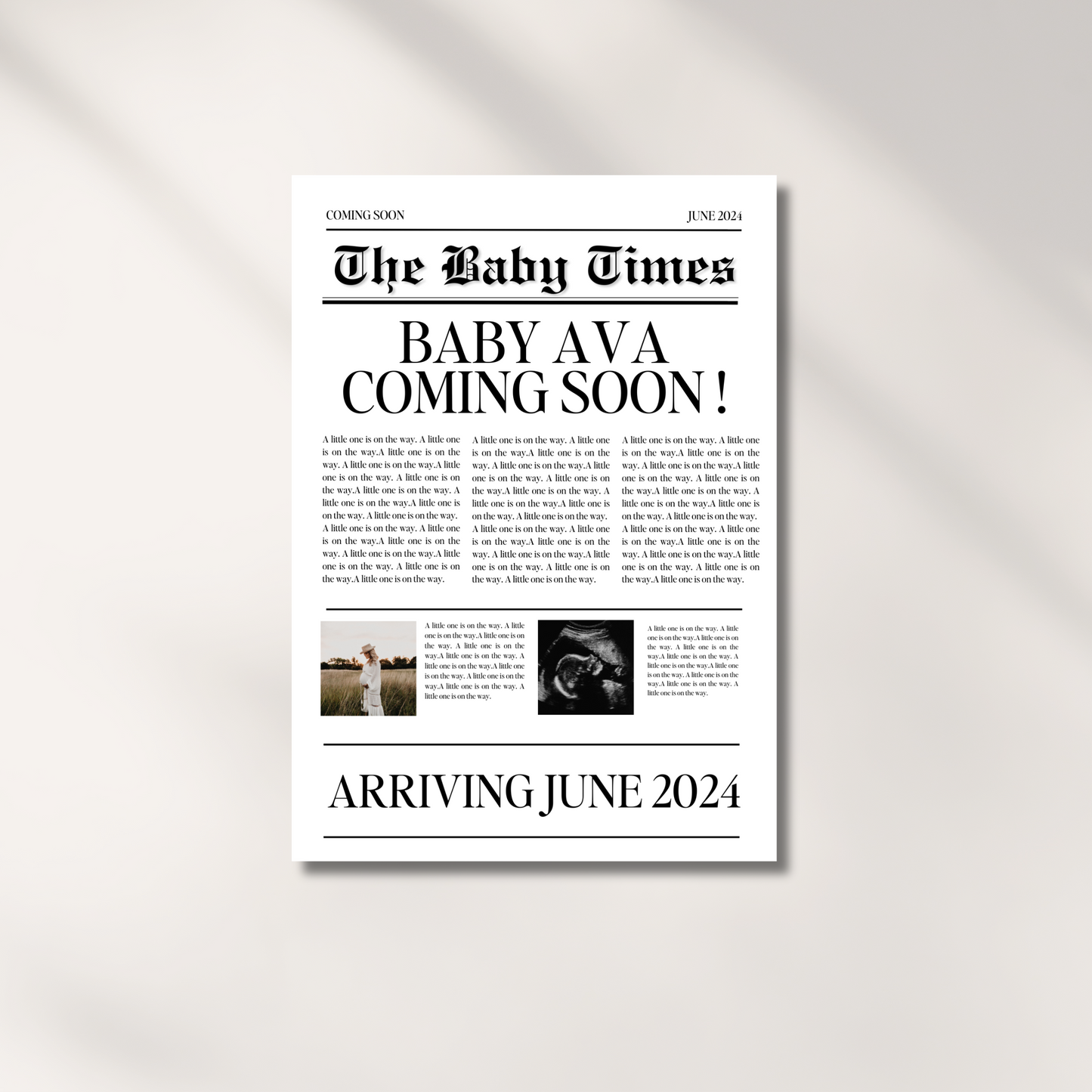 Newspaper Baby Announcement, Canva Newspaper Pregnancy Announcement, Pregnancy announcement newspaper, Newspaper baby shower