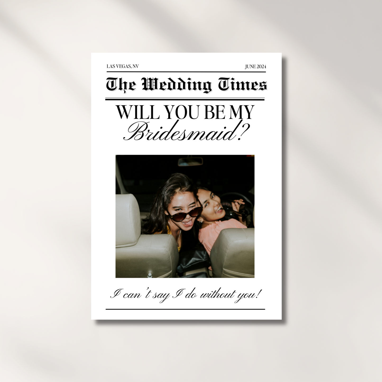 Bridesmaid Proposal Newspaper Photo Card, Printable Will You Be My Bridesmaid Newspaper Template, Maid of Honor Card, Canva Template