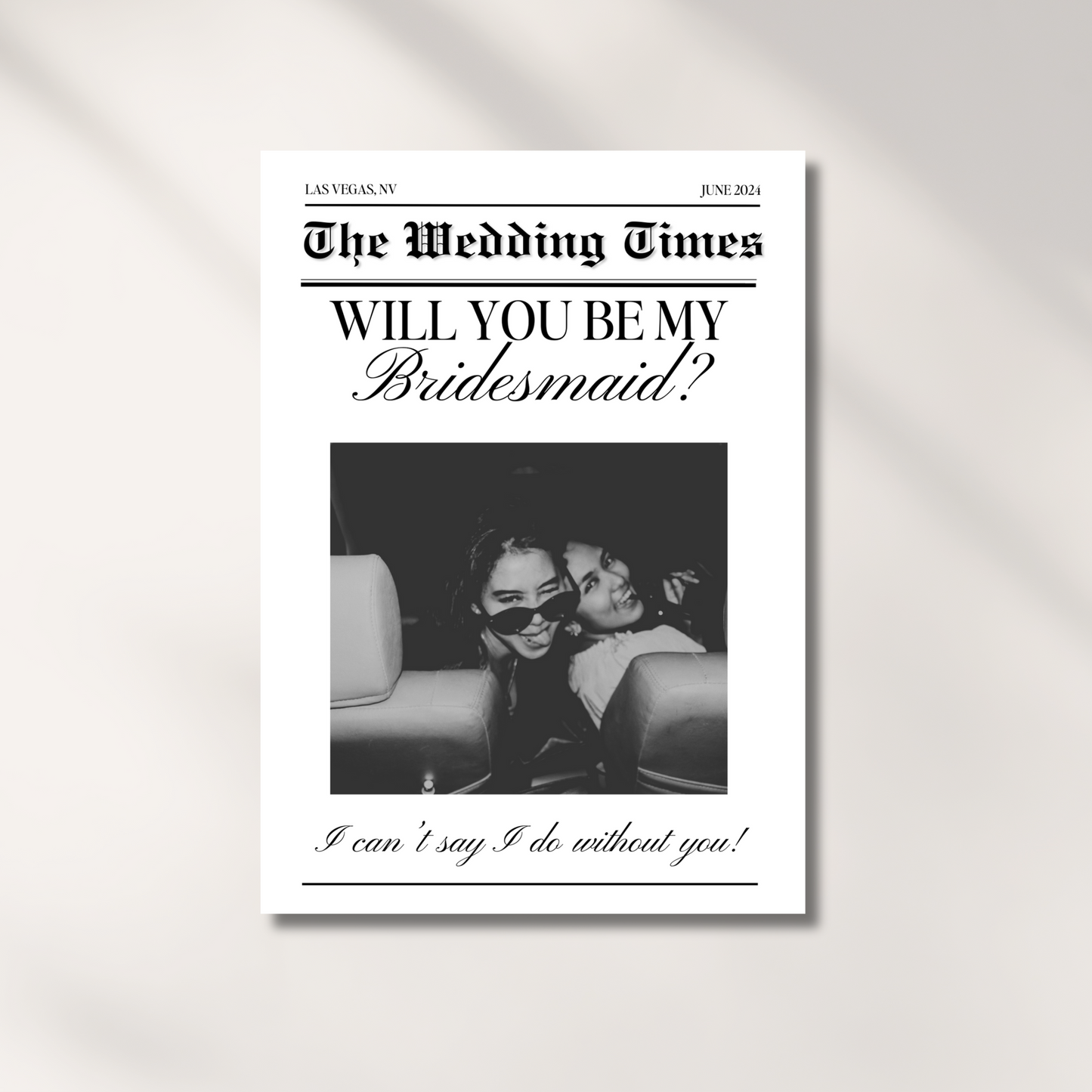Bridesmaid Proposal Newspaper Photo Card, Printable Will You Be My Bridesmaid Newspaper Template, Maid of Honor Card, Canva Template