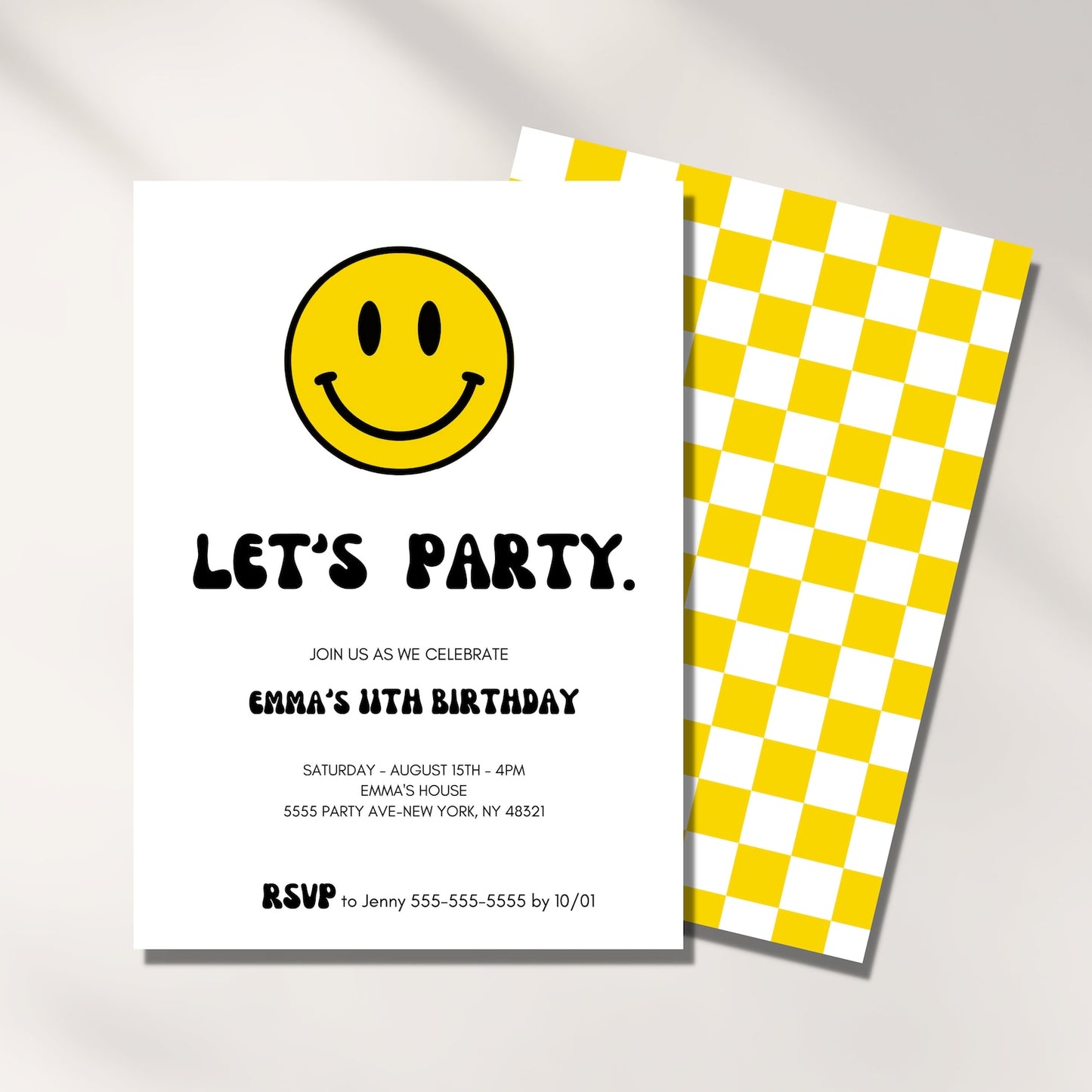 Birthday Invite for kids, Lets Party, Smiley Face Invitation Boy or Girl, Editable Template, Happy Smile, 9, 10, 8, Download