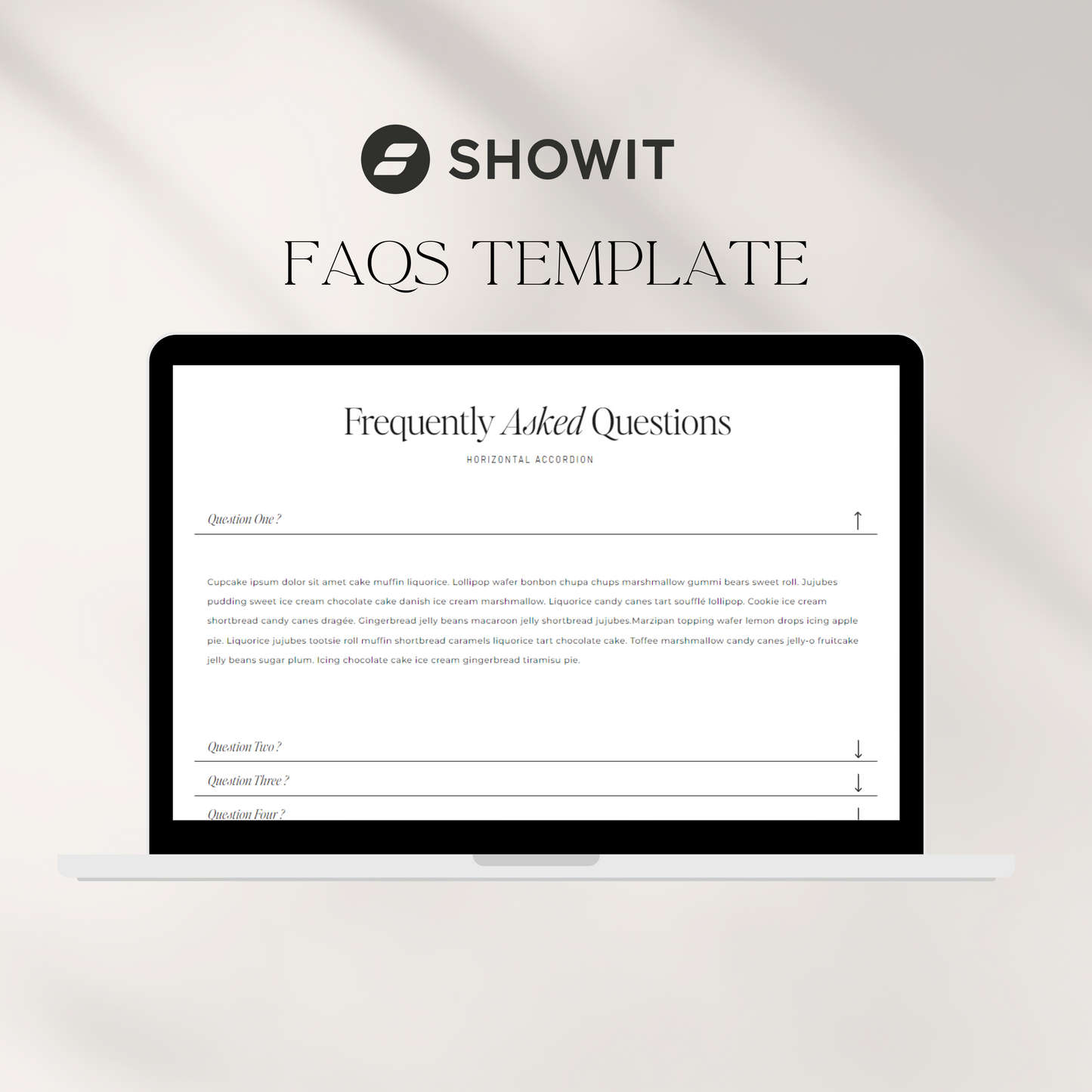 Showit Website Add-On Page , FAQ Accordian Showit template , Frequently Asked Questions Showit Add-On