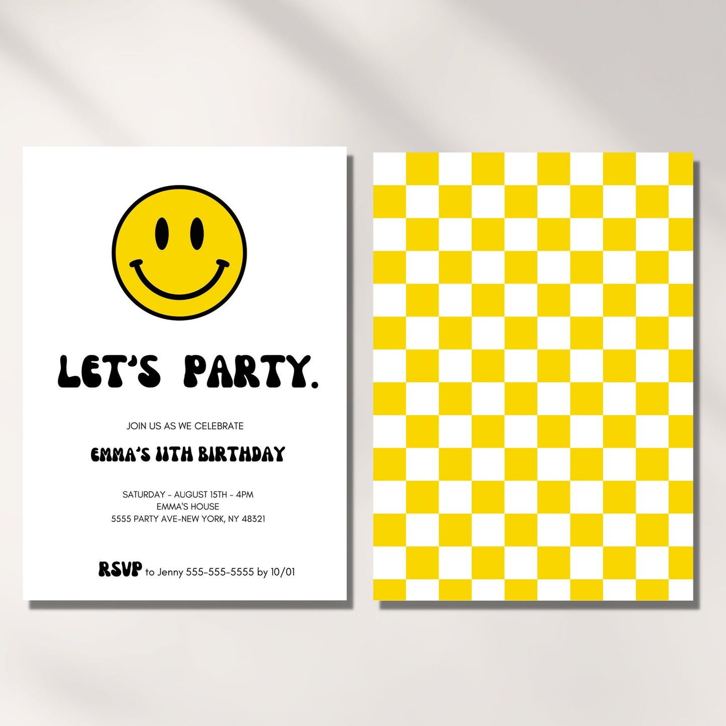 Birthday Invite for kids, Lets Party, Smiley Face Invitation Boy or Girl, Editable Template, Happy Smile, 9, 10, 8, Download